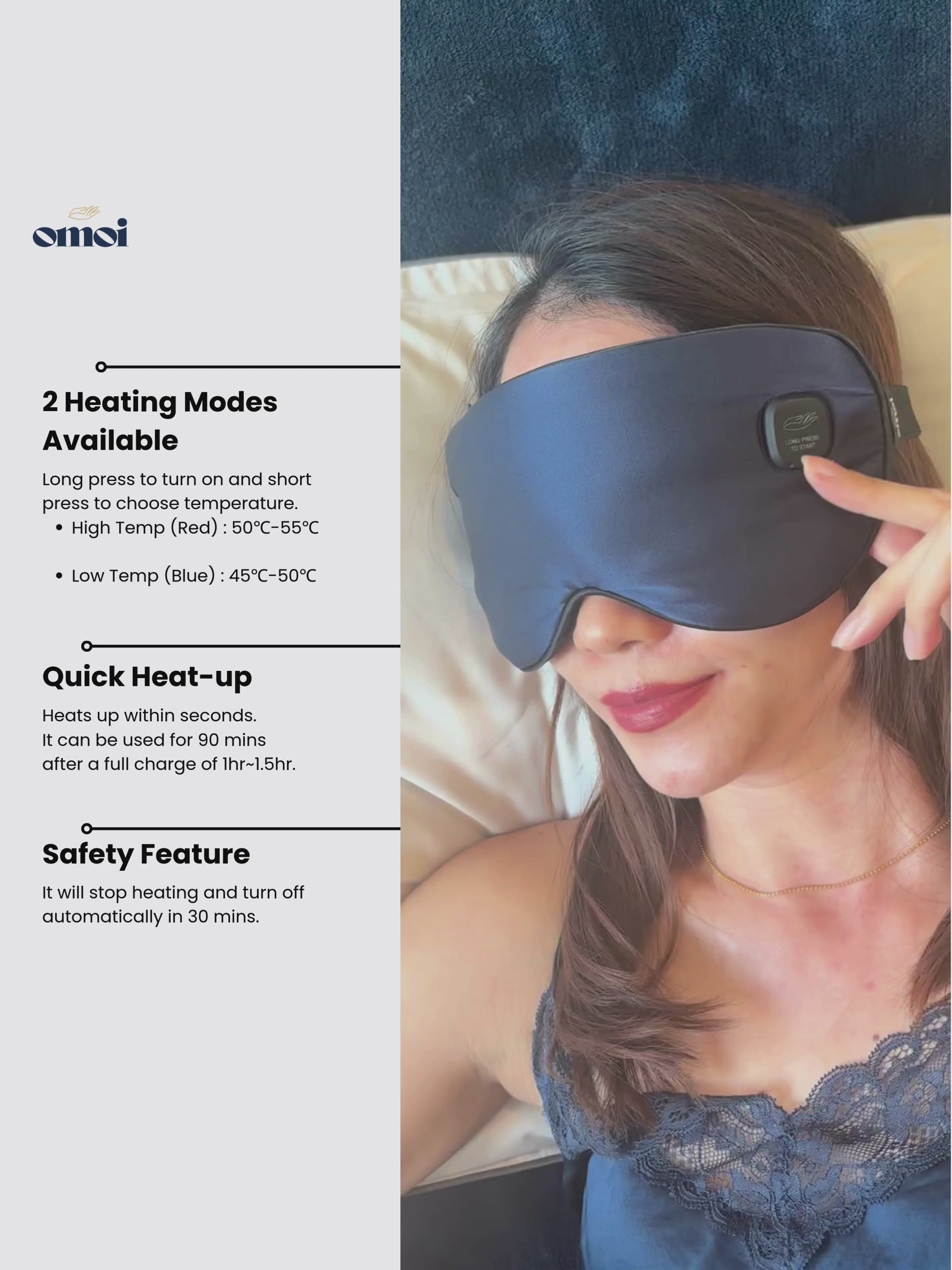 omoi heated silk eye mask / navy